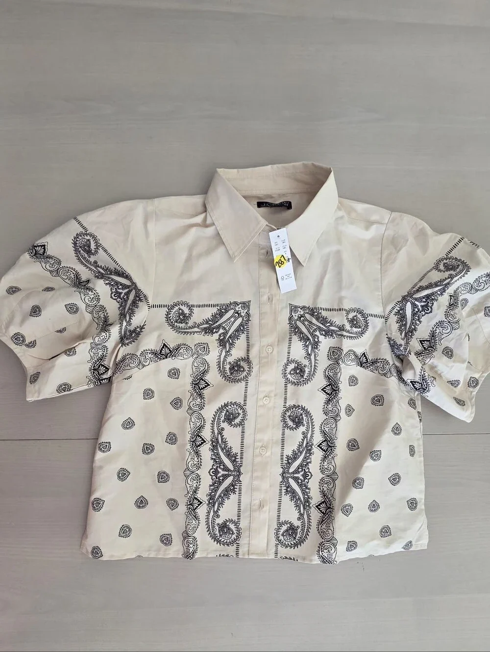J.Crew Cream Short- Bell Sleeve Bandana-Print Downs button-up Shirt Sz 8 $128